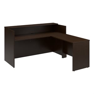Bowery Hill 72Wx72D Engineered Wood L Reception Desk with Shelf in Mocha Cherry