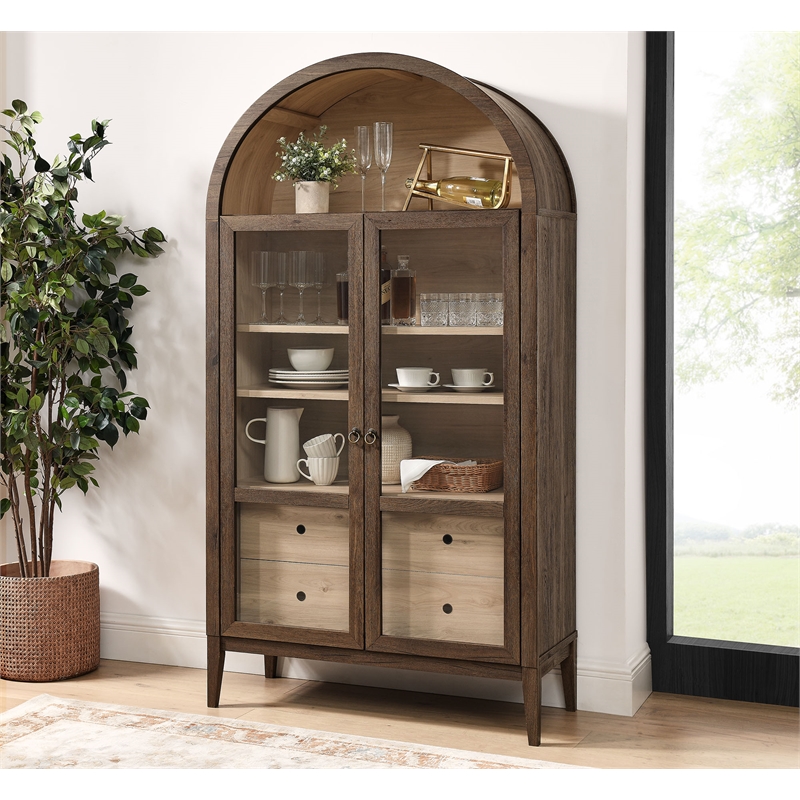 Bowery Hill Contemporary Storage Display Cabinet in Walnut Light Oak