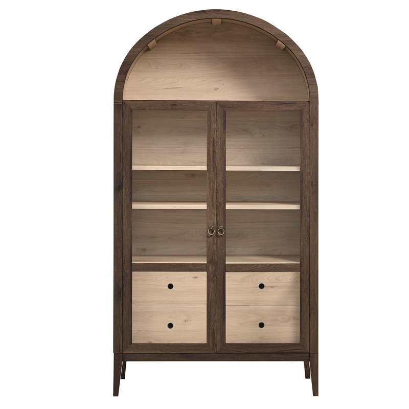 Bowery Hill Contemporary Storage Display Cabinet in Walnut Light Oak