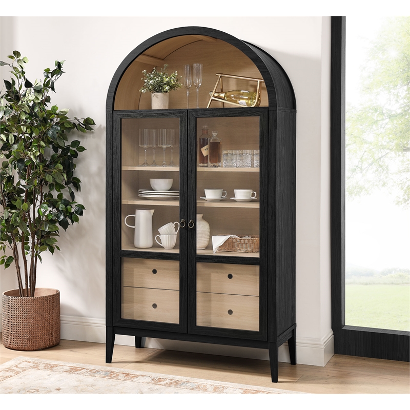 Bowery Hill Contemporary Storage Display Cabinet in Black Oak