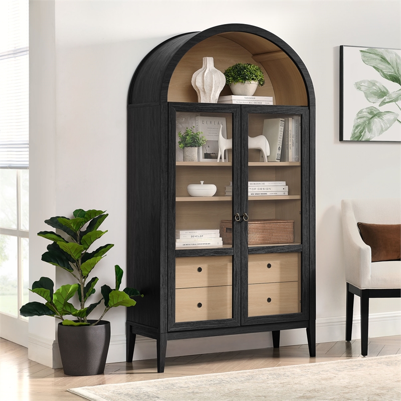 Bowery Hill Contemporary Storage Display Cabinet in Black Oak