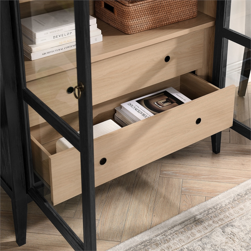 Bowery Hill Contemporary Storage Display Cabinet in Black Oak
