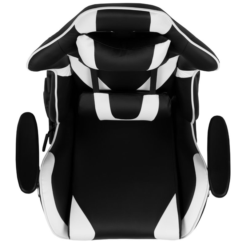 Bowery Hill Leather Racing Swivel Reclining Gaming Chair in Black and White