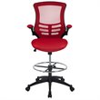 Bowery Hill Contemporary Mid Back Mesh Drafting Stool in Red