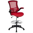 Bowery Hill Contemporary Mid Back Mesh Drafting Stool in Red
