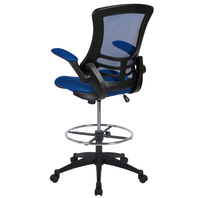 Bowery Hill Contemporary Mid Back Mesh Drafting Stool in Blue