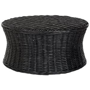 Bowery Hill Contemporary Wicker and Wooden Ottoman in Black Finish