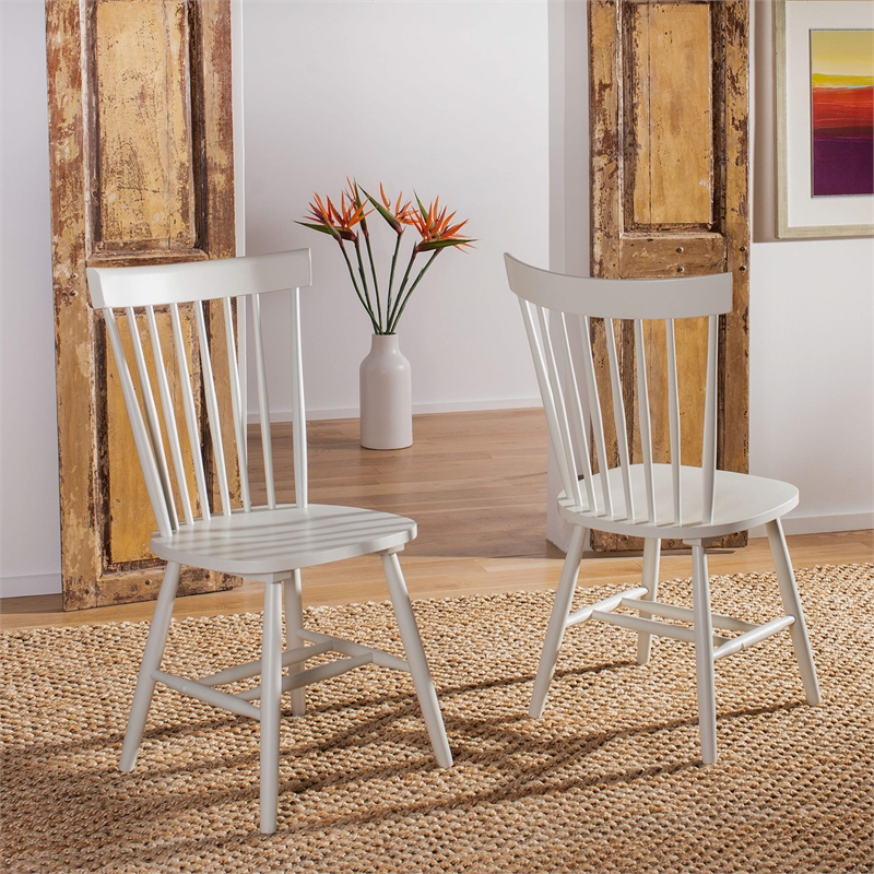 Bowery Hill Contemporary Oak Dining Chair in Grey (Set Of 2)