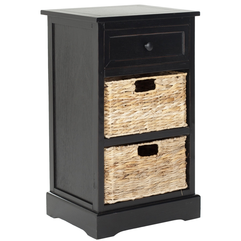 Bowery Hill Contemporary Distressed Side Storage Side Table in Black