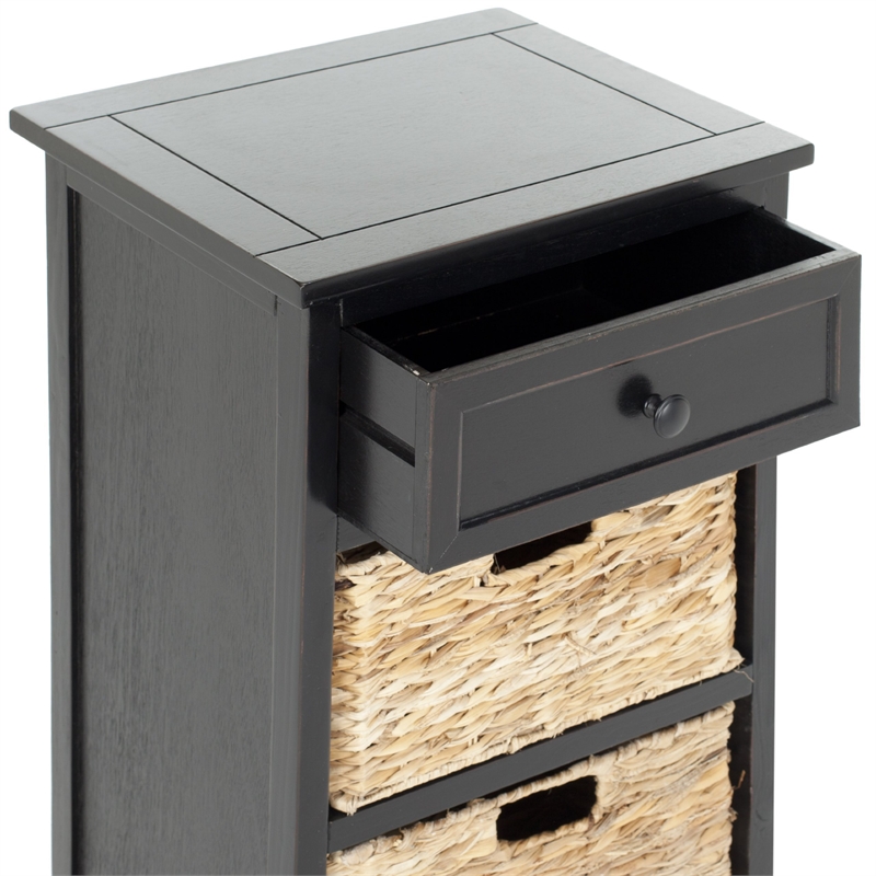Bowery Hill Contemporary Distressed Side Storage Side Table in Black