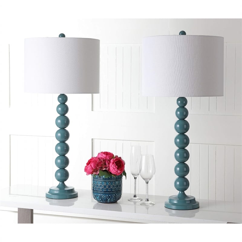 Bowery Hill Metal Stacked Ball Lamp in Marine Blue (Set of 2)