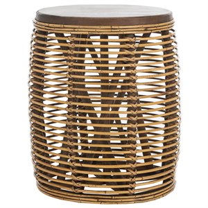 Bowery Hill 18&quot Round Rattan Accent End Table in Honey Brown Wash