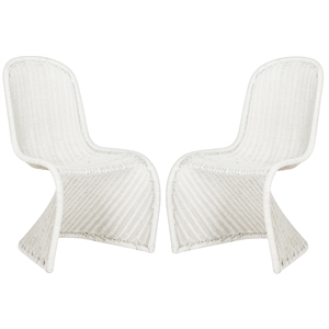 Bowery Hill Wicker Dining Side Chair in Natural White Wash(Set of 2)