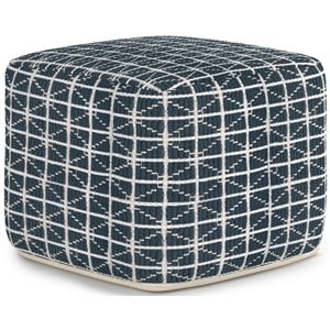 Bowery Hill Boho Square Pouf in Dark Blue and White Handloom Woven Pattern