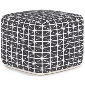 Bowery Hill Boho Square Pouf in Slate Gray and White Handloom Woven Pattern