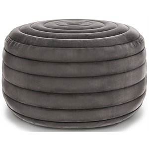 Bowery Hill Contemporary Boho Round Pouf in Gray Velvet Fabric