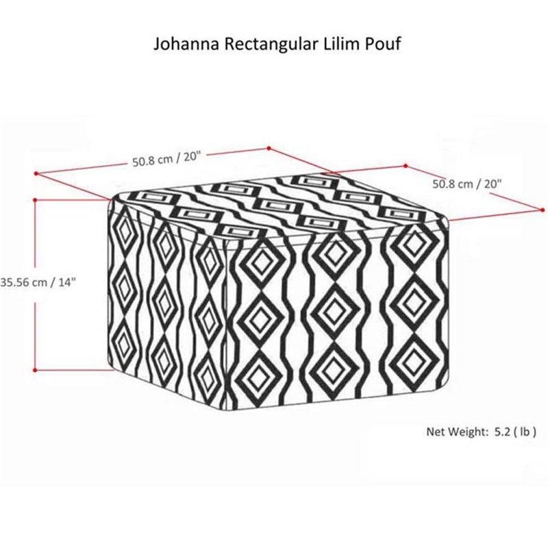 Bowery Hill Boho Square Pouf in Multi-Color Kilim Patterned Fabric Jute & cotton