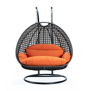 Bowery Hill Outdoor Charcoal Wicker Hanging Double Egg Swing Chair in Orange
