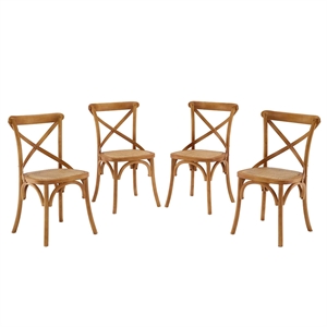 Bowery Hill 18. 5&quot Elm Wood and Rattan Dining Side Chair in Walnut (Set of 4)
