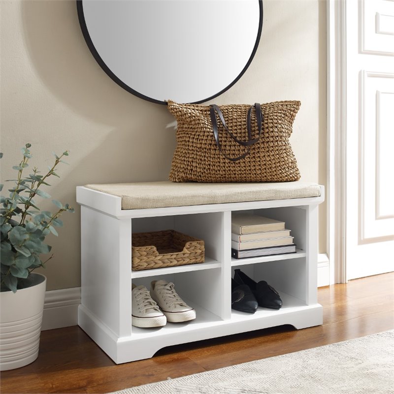 Bowery Hill Transitional Wood Entryway Storage Bench in White
