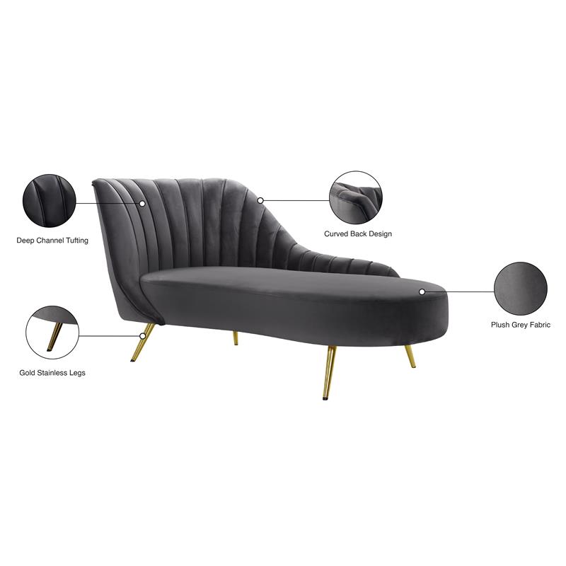 Bowery Hill Contemporary Upholstered Velvet Chaise in Gray Finish