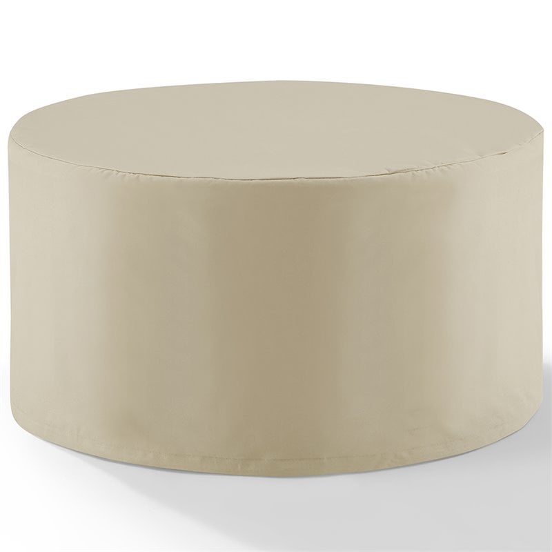 Bowery Hill Contemporary Fabric Round Patio Coffee Table Cover in Tan