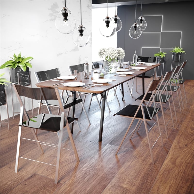 Bowery Hill Modern Acrylic Chrome Dining Folding Chair in Black
