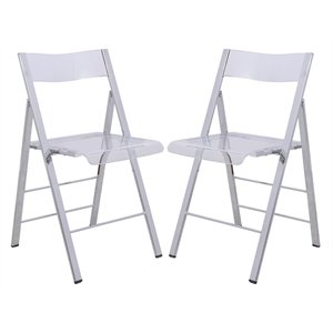 Bowery Hill Modern Acrylic Chrome Dining Folding Chair in Clear Set of 2
