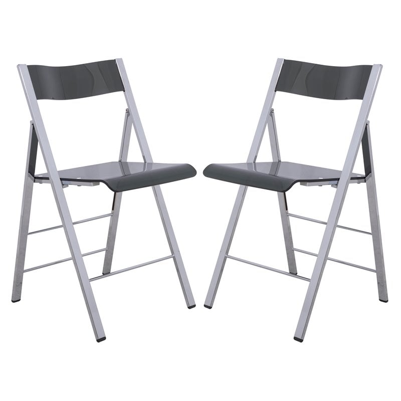 Bowery Hill Modern Acrylic Chrome Dining Folding Chair in Black Set of 2