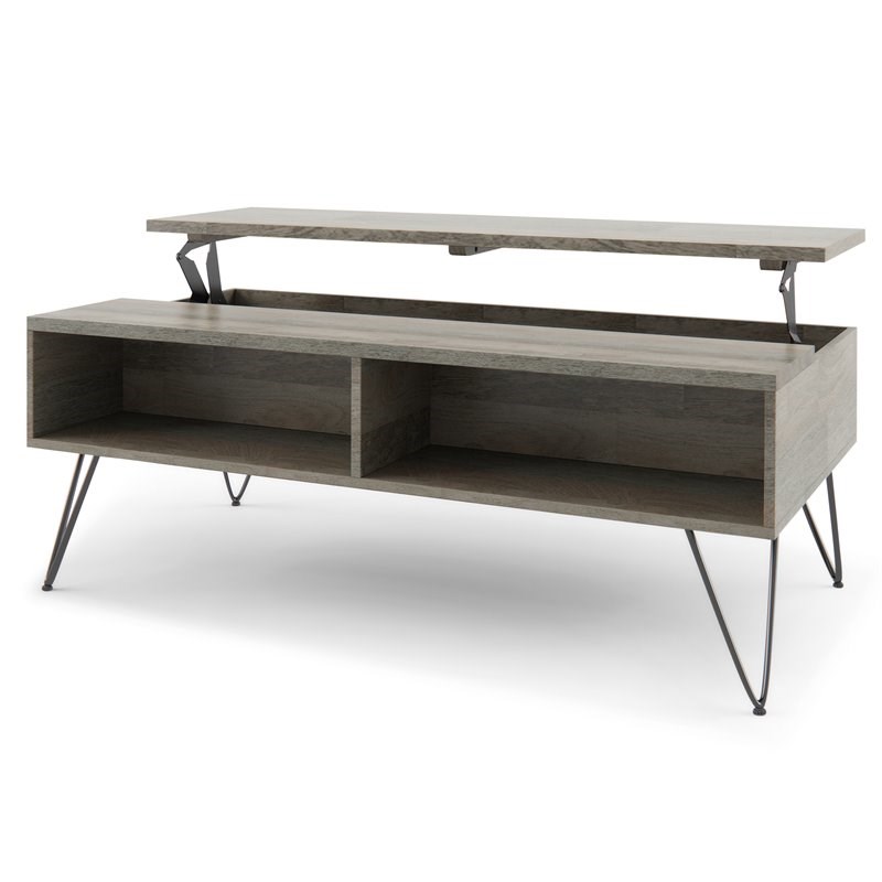 Bowery Hill Mango Wood Gray Coffee Table Rectangular Lift-Top Storage 48