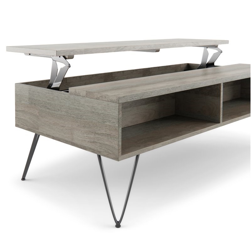 Bowery Hill Mango Wood Gray Coffee Table Rectangular Lift-Top Storage 48