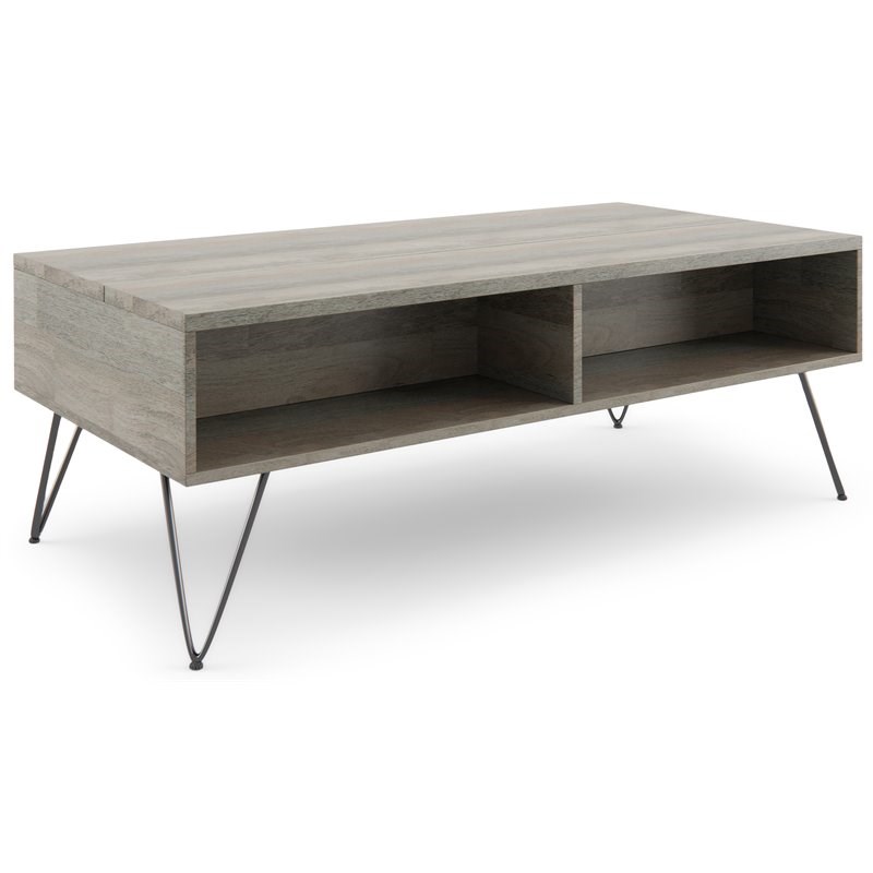 Bowery Hill Mango Wood Gray Coffee Table Rectangular Lift-Top Storage 48