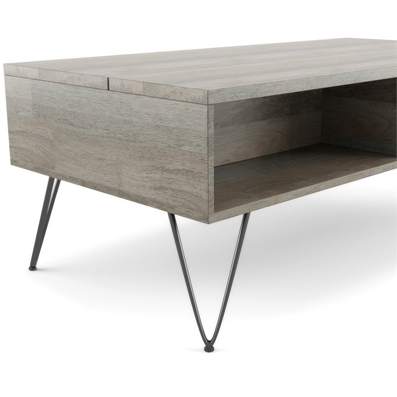 Bowery Hill Mango Wood Gray Coffee Table Rectangular Lift-Top Storage 48
