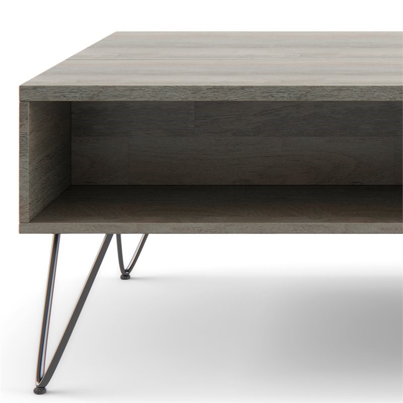 Bowery Hill Mango Wood Gray Coffee Table Rectangular Lift-Top Storage 48