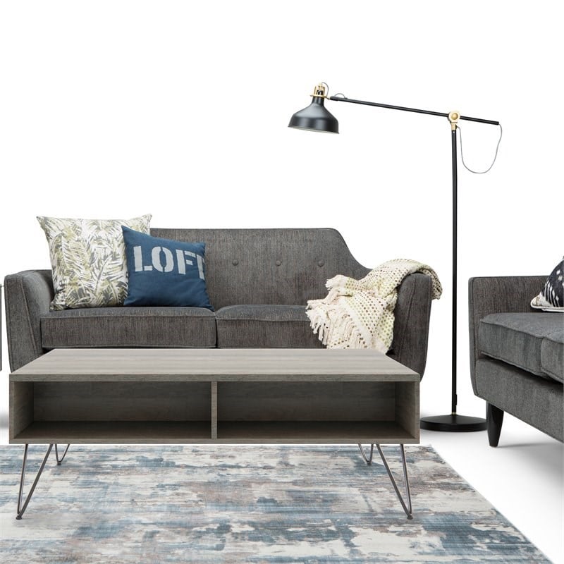 Bowery Hill Mango Wood Gray Coffee Table Rectangular Lift-Top Storage 48