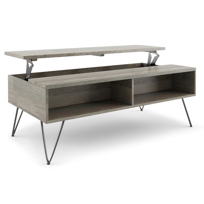 Bowery Hill Mango Wood Gray Coffee Table Rectangular Lift-Top Storage 48
