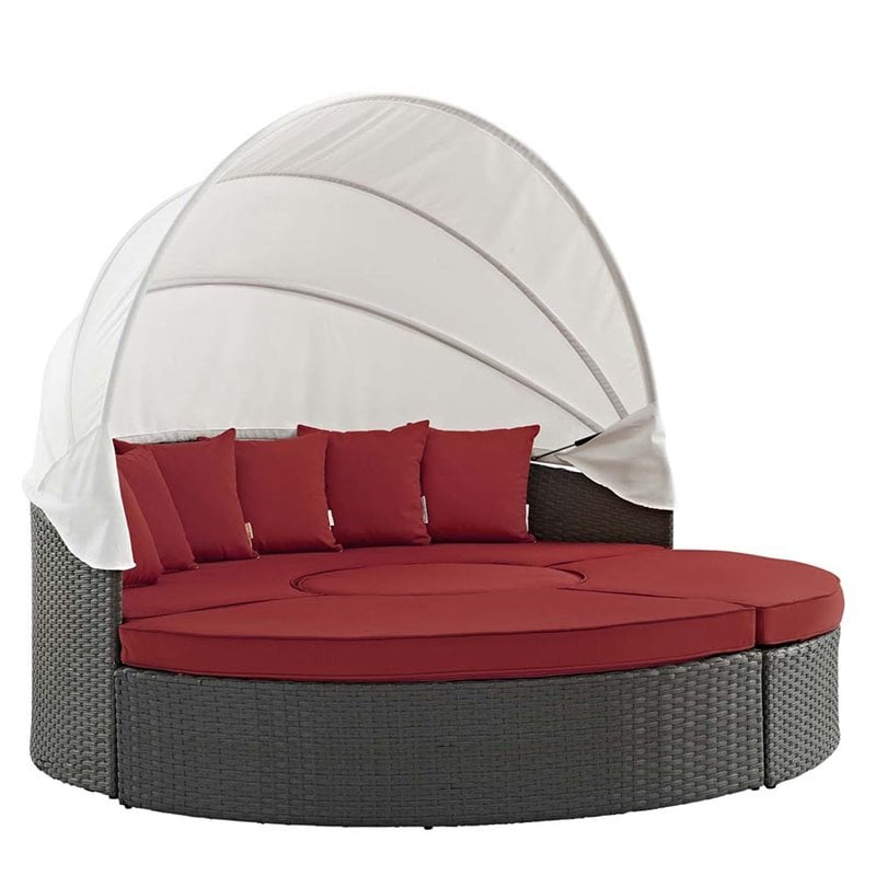 Bowery Hill Aluminum Rattan Fabric Patio Daybed in Canvas/Red
