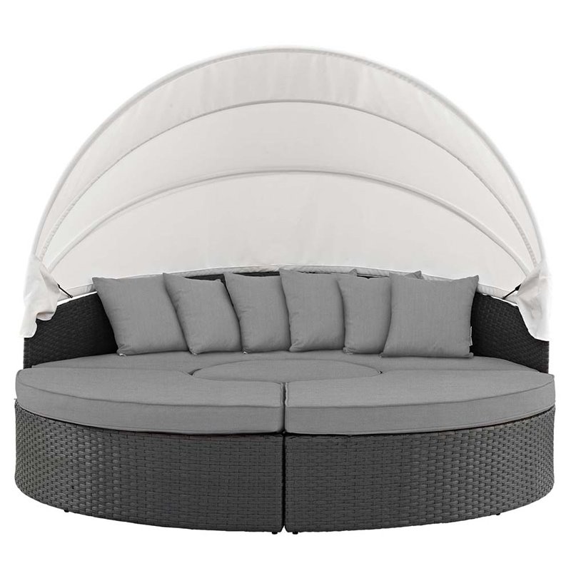 Bowery Hill Aluminum Rattan Fabric Patio Daybed in Canvas/Gray