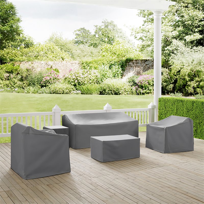 Bowery Hill Contemporary 5 Piece Patio Vinyl Sofa Cover Set in Gray