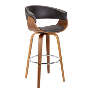 Bowery Hill 26&quot Faux Leather/Wood Swivel Counter Stool in Brown/Walnut