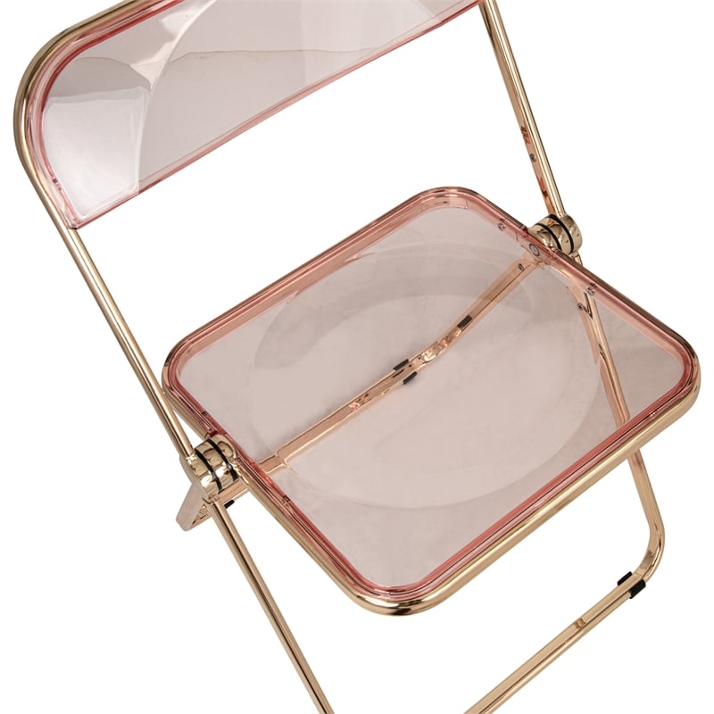 Bowery Hill Acrylic Folding Chair With Gold Metal Frame in Rose Pink