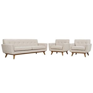 Bowery Hill Modern Fabric 3-Piece Sofa Set with Armchairs in Beige