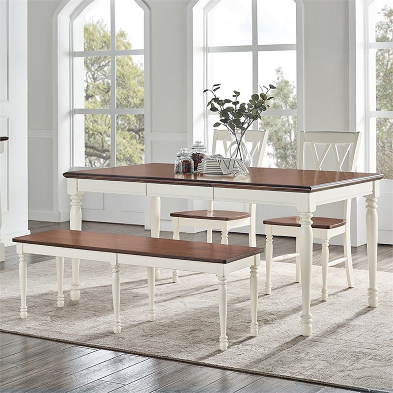 Bowery Hill 4Pc Wood Butterfly Leaf Dining Set in Distressed White