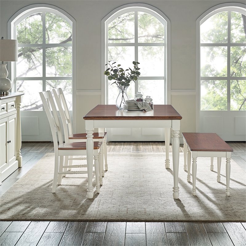 Bowery Hill 4Pc Wood Butterfly Leaf Dining Set in Distressed White