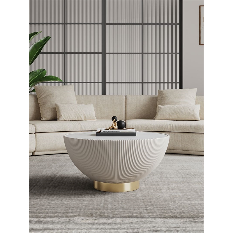 Bowery Hill Contemporary Coffee Table with Steel Frame in Cream