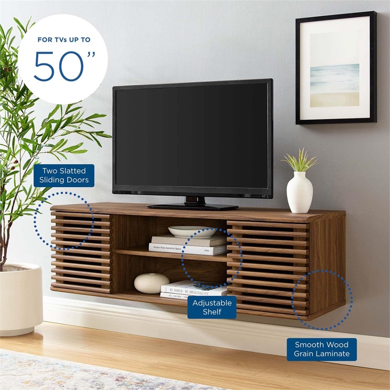Bowery Hill Wood Wall-Mount Media Console TV Stand for TVs up to 50