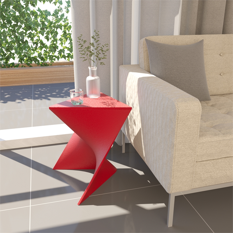 Bowery Hill Contemporary Plastic Triangle End Table in Red Finish