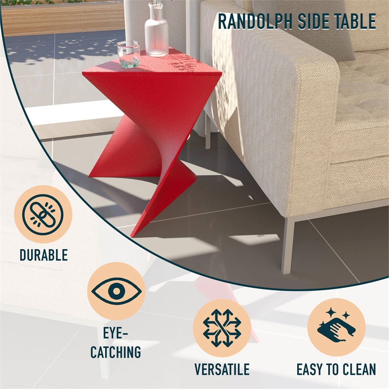 Bowery Hill Contemporary Plastic Triangle End Table in Red Finish