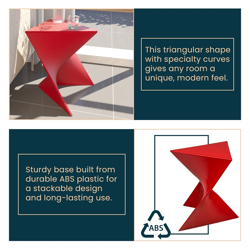 Bowery Hill Contemporary Plastic Triangle End Table in Red Finish