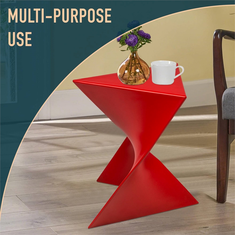 Bowery Hill Contemporary Plastic Triangle End Table in Red Finish